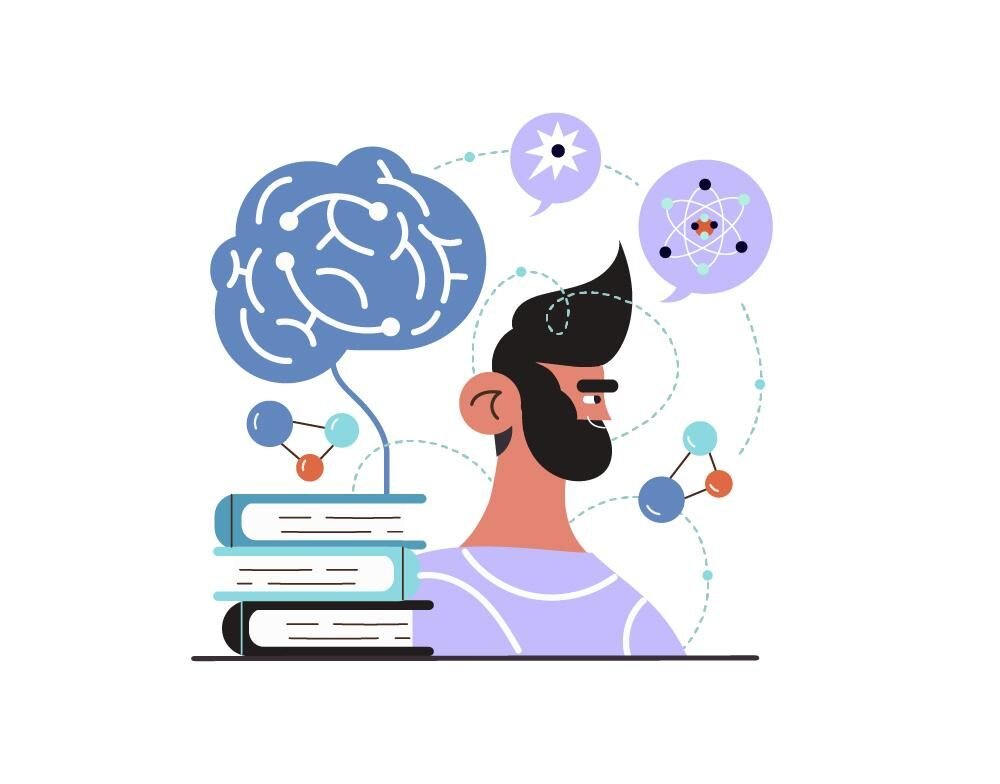 ilustração editorial minimalista sobre memória, atenção, aprendizagem ou processamento de informações. Uma representação abstrata de conexões neurais pode funcionar muito bem.